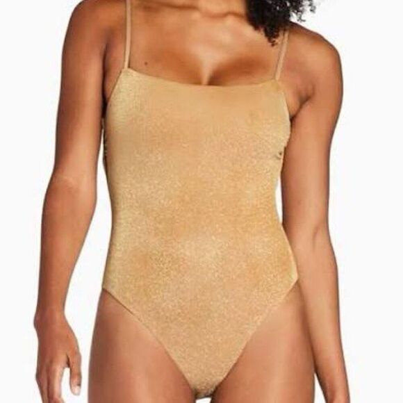 $210 Vitamin A Women's Gold Shimmer Jenna One Piece Swimsuit Size Large - Picture 1 of 4